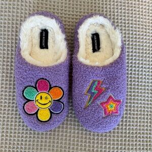 Joe Boxer Purple Slippers with Colorful Patches